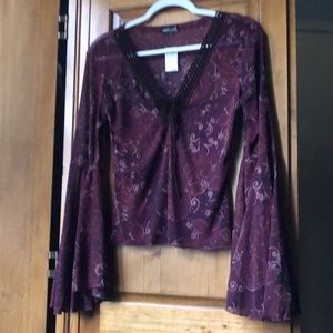 Billow sleeve string neck indie blouse